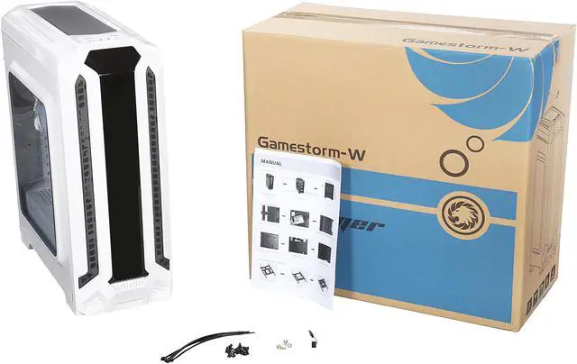 Alt view image 10 of 10 - DIYPC Gamestorm-W White Dual USB 3.0 ATX Mid Tower Gaming Computer Case with Build-in 3 x Fans (2 x 120mm Blue LED Fans x Front, 1 x 120mm Blue LED Fan x Rear)
