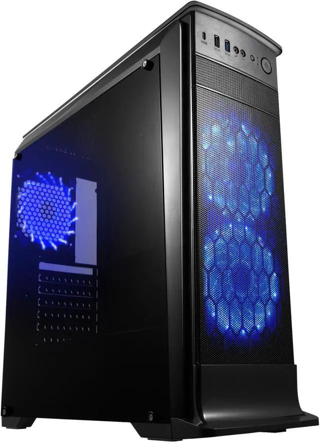 Main image of DIYPC DIY-G3-BL Black USB 3.0 ATX Mid Tower Gaming Computer Case with Pre-installed 3 x Blue 15 LED Lights Fans