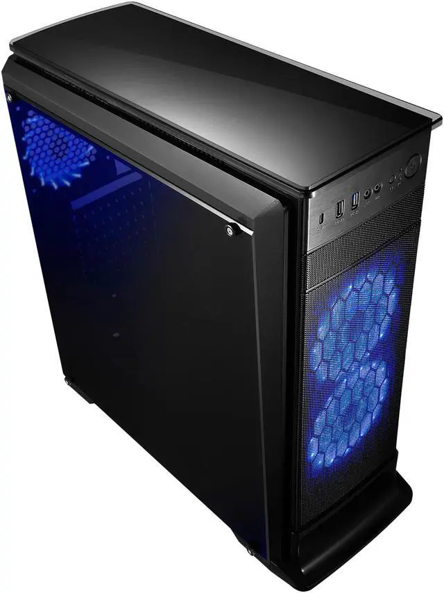 Alt view image 3 of 8 - DIYPC DIY-G3-BL Black USB 3.0 ATX Mid Tower Gaming Computer Case with Pre-installed 3 x Blue 15 LED Lights Fans