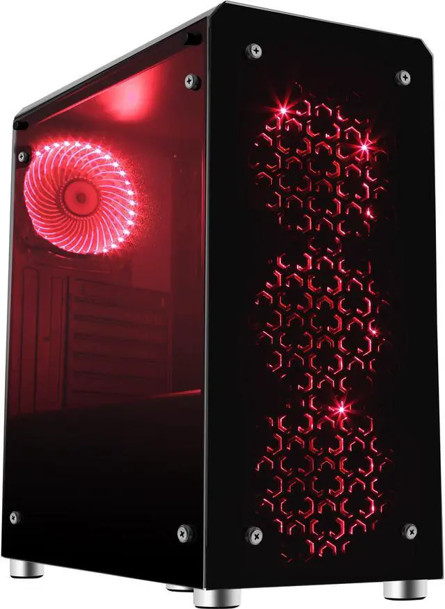 Main image of DIYPC IllusionI-R Black USB3.0 Steel/ Tempered Glass ATX Mid Tower Gaming Computer Case w/Tempered Glass Panels (Front and Left Side), 4 x Red 33LED Light Fan (Pre-Installed)