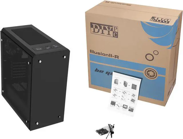 Alt view image 8 of 8 - DIYPC IllusionI-R Black USB3.0 Steel/ Tempered Glass ATX Mid Tower Gaming Computer Case w/Tempered Glass Panels (Front and Left Side), 4 x Red 33LED Light Fan (Pre-Installed)