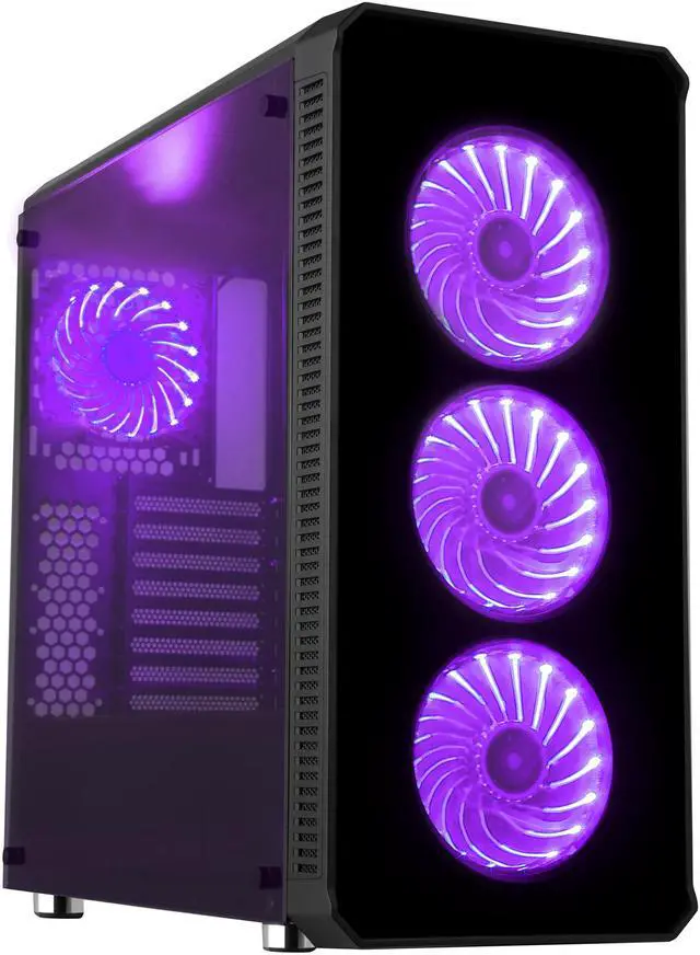 Alt view image 2 of 20 - DIYPC Vanguard-RGB Black Dual USB3.0 Steel/ Tempered Glass ATX Mid Tower Gaming Computer Case w/Tempered Glass Panels (Front and Both Sides) and Pre-Installed 4 x RGB LED Fans (7 Different Color in 3 Mode Control)