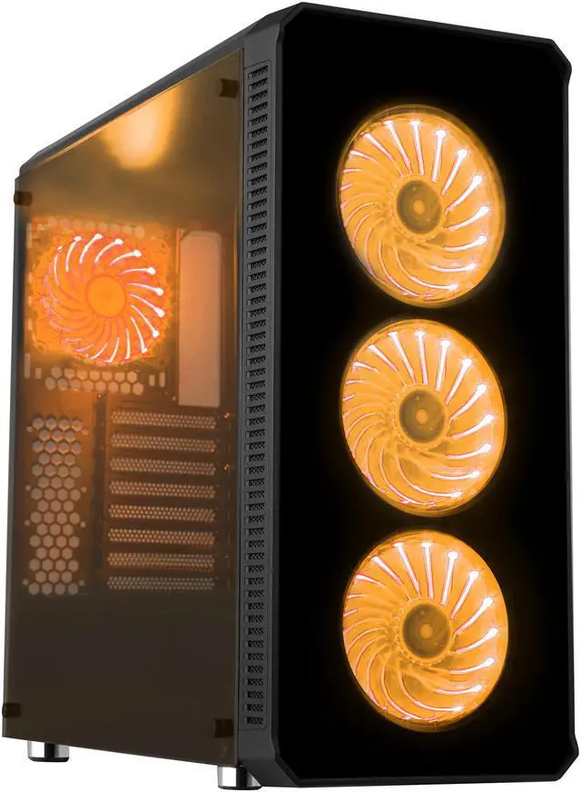 Alt view image 3 of 20 - DIYPC Vanguard-RGB Black Dual USB3.0 Steel/ Tempered Glass ATX Mid Tower Gaming Computer Case w/Tempered Glass Panels (Front and Both Sides) and Pre-Installed 4 x RGB LED Fans (7 Different Color in 3 Mode Control)