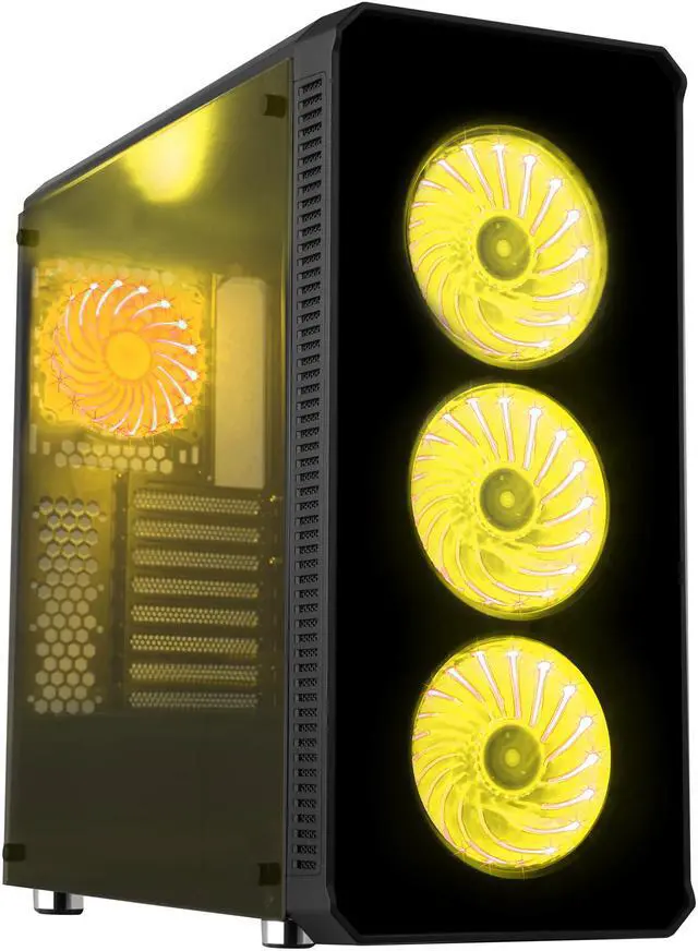 Alt view image 4 of 20 - DIYPC Vanguard-RGB Black Dual USB3.0 Steel/ Tempered Glass ATX Mid Tower Gaming Computer Case w/Tempered Glass Panels (Front and Both Sides) and Pre-Installed 4 x RGB LED Fans (7 Different Color in 3 Mode Control)