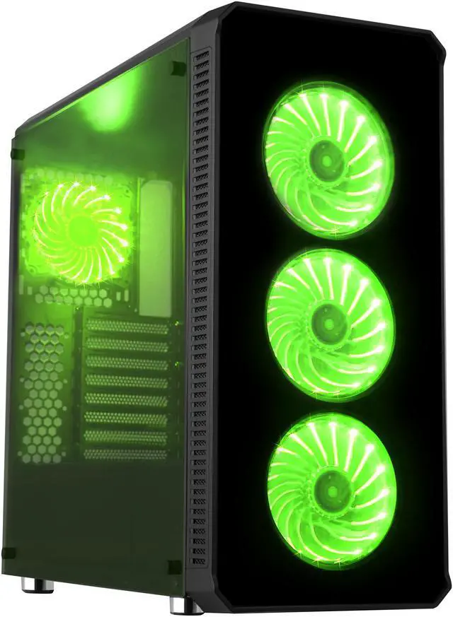 Alt view image 5 of 20 - DIYPC Vanguard-RGB Black Dual USB3.0 Steel/ Tempered Glass ATX Mid Tower Gaming Computer Case w/Tempered Glass Panels (Front and Both Sides) and Pre-Installed 4 x RGB LED Fans (7 Different Color in 3 Mode Control)