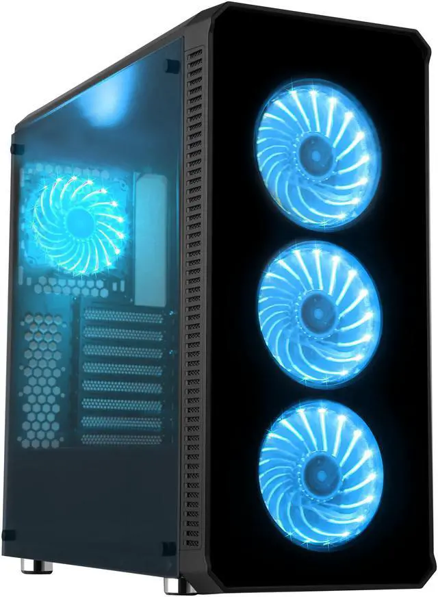Alt view image 6 of 20 - DIYPC Vanguard-RGB Black Dual USB3.0 Steel/ Tempered Glass ATX Mid Tower Gaming Computer Case w/Tempered Glass Panels (Front and Both Sides) and Pre-Installed 4 x RGB LED Fans (7 Different Color in 3 Mode Control)