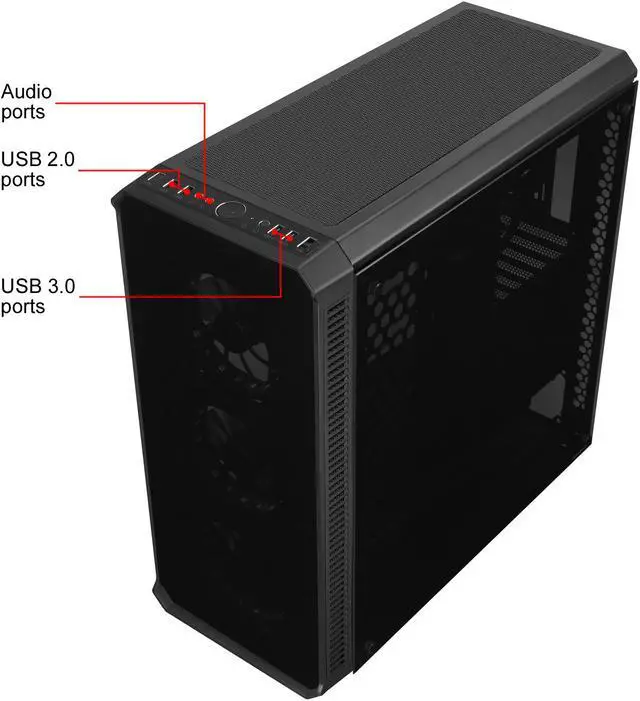 Alt view image 12 of 20 - DIYPC Vanguard-RGB Black Dual USB3.0 Steel/ Tempered Glass ATX Mid Tower Gaming Computer Case w/Tempered Glass Panels (Front and Both Sides) and Pre-Installed 4 x RGB LED Fans (7 Different Color in 3 Mode Control)