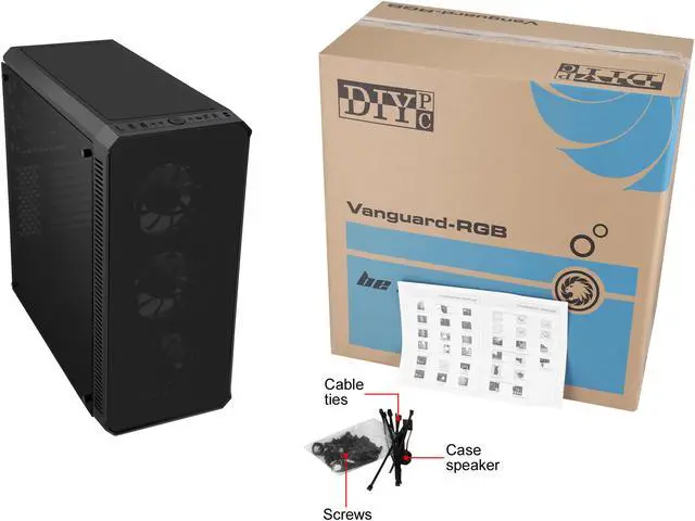 Alt view image 19 of 20 - DIYPC Vanguard-RGB Black Dual USB3.0 Steel/ Tempered Glass ATX Mid Tower Gaming Computer Case w/Tempered Glass Panels (Front and Both Sides) and Pre-Installed 4 x RGB LED Fans (7 Different Color in 3 Mode Control)