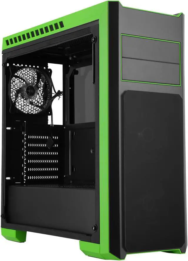 Alt view image 6 of 15 - DIYPC DIY-TG8-BG Black/Green Dual USB3.0 Steel/ Tempered Glass ATX Mid Tower Gaming Computer Case w/Tempered Glass Panels (Front, Top and Both Sides) and Pre-Installed 3 x Green 33LED Light Fan