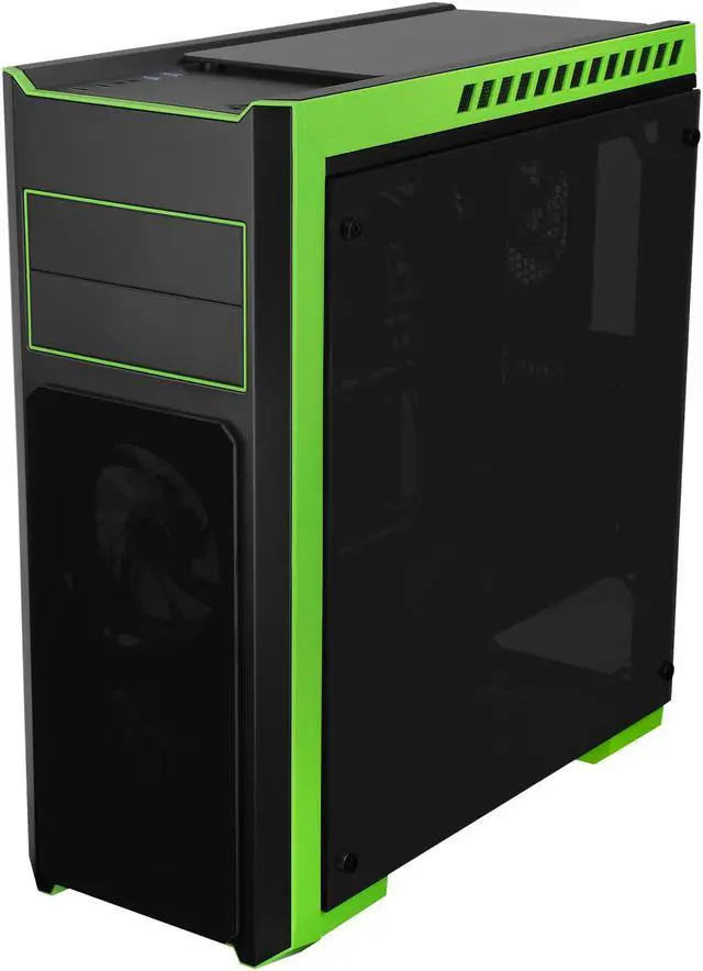 Alt view image 10 of 15 - DIYPC DIY-TG8-BG Black/Green Dual USB3.0 Steel/ Tempered Glass ATX Mid Tower Gaming Computer Case w/Tempered Glass Panels (Front, Top and Both Sides) and Pre-Installed 3 x Green 33LED Light Fan