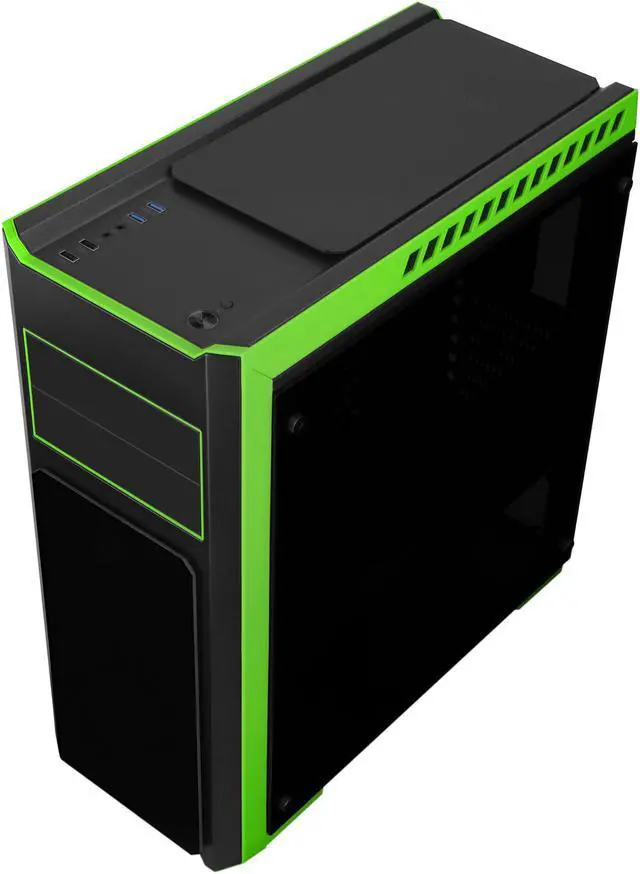 Alt view image 11 of 15 - DIYPC DIY-TG8-BG Black/Green Dual USB3.0 Steel/ Tempered Glass ATX Mid Tower Gaming Computer Case w/Tempered Glass Panels (Front, Top and Both Sides) and Pre-Installed 3 x Green 33LED Light Fan