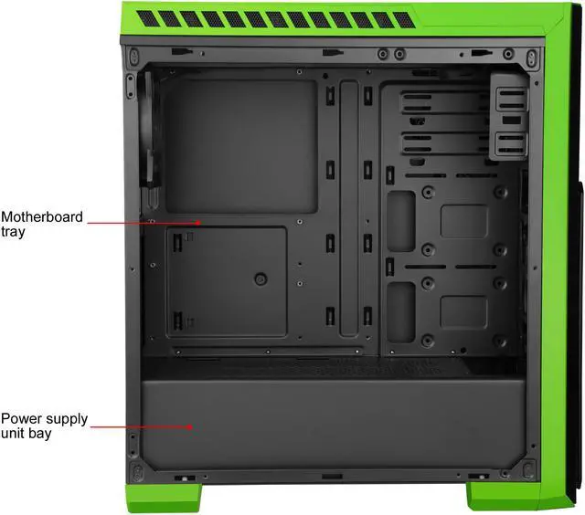 Alt view image 8 of 15 - DIYPC DIY-TG8-BG Black/Green Dual USB3.0 Steel/ Tempered Glass ATX Mid Tower Gaming Computer Case w/Tempered Glass Panels (Front, Top and Both Sides) and Pre-Installed 3 x Green 33LED Light Fan