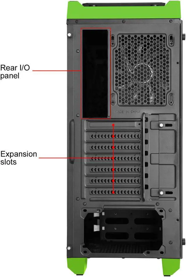 Alt view image 13 of 15 - DIYPC DIY-TG8-BG Black/Green Dual USB3.0 Steel/ Tempered Glass ATX Mid Tower Gaming Computer Case w/Tempered Glass Panels (Front, Top and Both Sides) and Pre-Installed 3 x Green 33LED Light Fan