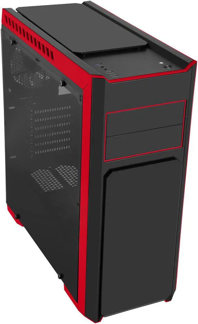 Alt view image 4 of 14 - DIYPC DIY-TG8-BR Black/Red Dual USB3.0 Steel/ Tempered Glass ATX Mid Tower Gaming Computer Case w/Tempered Glass Panels (Front, Top and Both Sides) and Pre-Installed 3 x Red 33LED Light Fan
