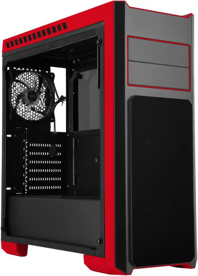 Alt view image 5 of 14 - DIYPC DIY-TG8-BR Black/Red Dual USB3.0 Steel/ Tempered Glass ATX Mid Tower Gaming Computer Case w/Tempered Glass Panels (Front, Top and Both Sides) and Pre-Installed 3 x Red 33LED Light Fan