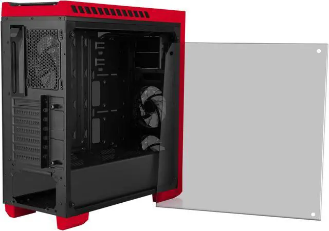 Alt view image 8 of 14 - DIYPC DIY-TG8-BR Black/Red Dual USB3.0 Steel/ Tempered Glass ATX Mid Tower Gaming Computer Case w/Tempered Glass Panels (Front, Top and Both Sides) and Pre-Installed 3 x Red 33LED Light Fan