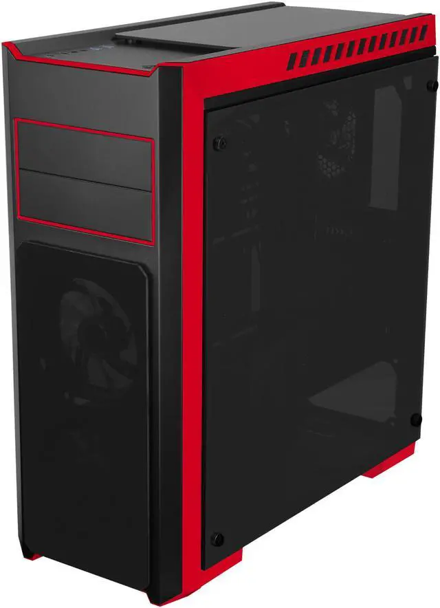 Alt view image 9 of 14 - DIYPC DIY-TG8-BR Black/Red Dual USB3.0 Steel/ Tempered Glass ATX Mid Tower Gaming Computer Case w/Tempered Glass Panels (Front, Top and Both Sides) and Pre-Installed 3 x Red 33LED Light Fan
