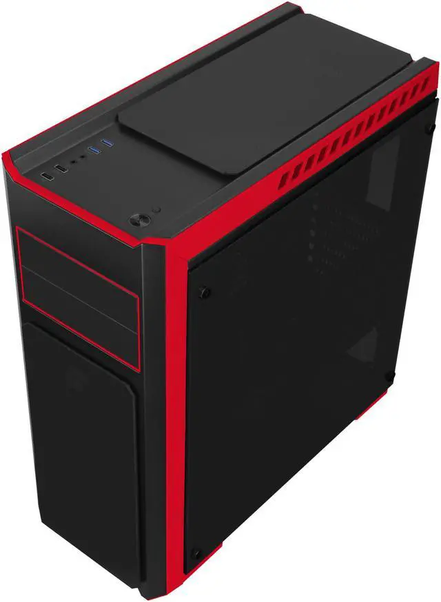 Alt view image 10 of 14 - DIYPC DIY-TG8-BR Black/Red Dual USB3.0 Steel/ Tempered Glass ATX Mid Tower Gaming Computer Case w/Tempered Glass Panels (Front, Top and Both Sides) and Pre-Installed 3 x Red 33LED Light Fan