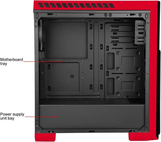 Alt view image 7 of 14 - DIYPC DIY-TG8-BR Black/Red Dual USB3.0 Steel/ Tempered Glass ATX Mid Tower Gaming Computer Case w/Tempered Glass Panels (Front, Top and Both Sides) and Pre-Installed 3 x Red 33LED Light Fan
