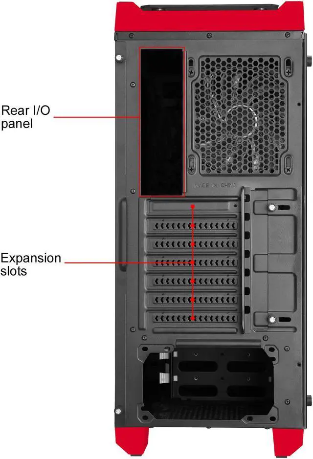 Alt view image 12 of 14 - DIYPC DIY-TG8-BR Black/Red Dual USB3.0 Steel/ Tempered Glass ATX Mid Tower Gaming Computer Case w/Tempered Glass Panels (Front, Top and Both Sides) and Pre-Installed 3 x Red 33LED Light Fan
