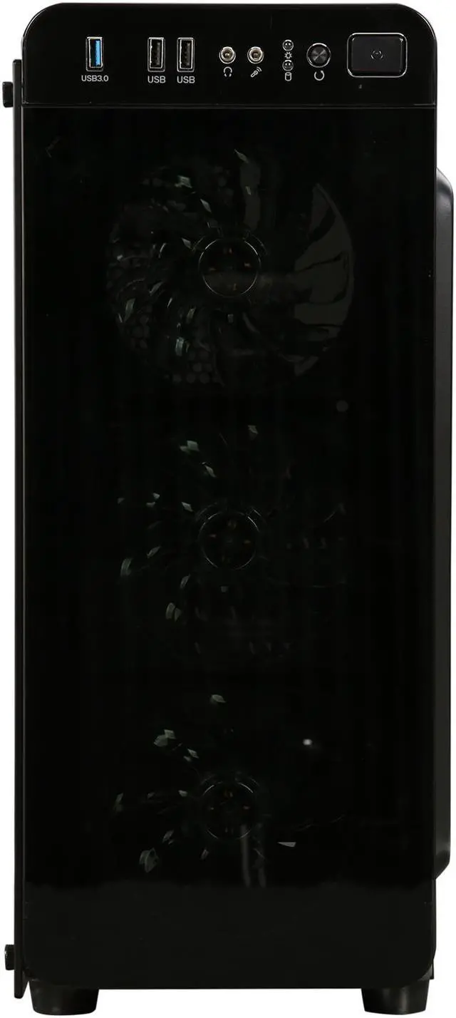 Alt view image 4 of 13 - DIYPC VisionII-BL Black USB3.0 Steel / Tempered Glass ATX Mid Tower Gaming Computer Case w/ Tempered Glass Panels (Front and Left Side), 4 x Blue 33LED Light Fan (Pre-Installed)