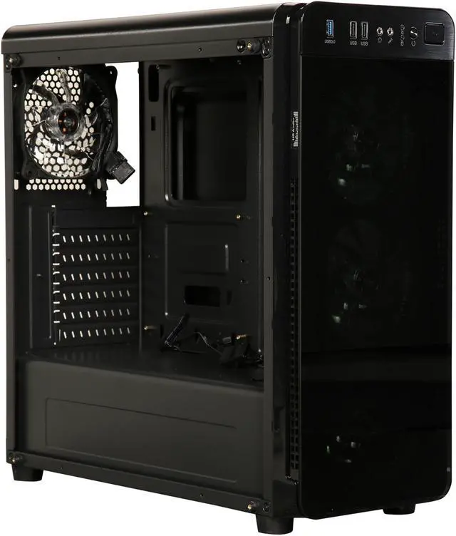 Alt view image 13 of 13 - DIYPC VisionII-BL Black USB3.0 Steel / Tempered Glass ATX Mid Tower Gaming Computer Case w/ Tempered Glass Panels (Front and Left Side), 4 x Blue 33LED Light Fan (Pre-Installed)