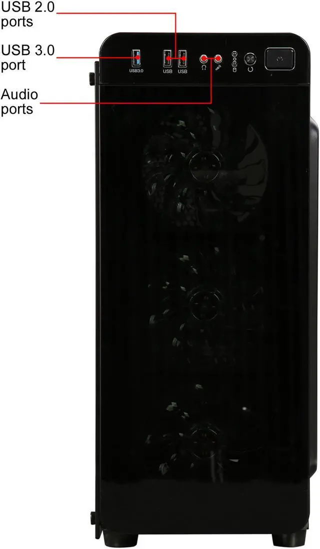 Alt view image 5 of 13 - DIYPC VisionII-BL Black USB3.0 Steel / Tempered Glass ATX Mid Tower Gaming Computer Case w/ Tempered Glass Panels (Front and Left Side), 4 x Blue 33LED Light Fan (Pre-Installed)