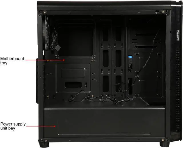 Alt view image 12 of 13 - DIYPC VisionII-BL Black USB3.0 Steel / Tempered Glass ATX Mid Tower Gaming Computer Case w/ Tempered Glass Panels (Front and Left Side), 4 x Blue 33LED Light Fan (Pre-Installed)
