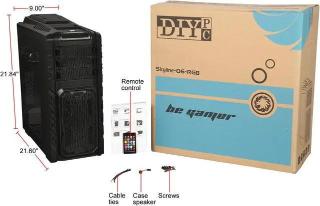 Alt view image 18 of 18 - DIYPC Skyline-06-RGB Black Dual USB 3.0 ATX Full Tower Gaming Computer Case with 3 x 120mm RGB Fans(Pre-Installed), RGB Remote Control and Hot Swap Docking