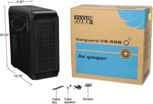 Alt view image 19 of 18 - DIYPC Vanguard-V8-RGB Black Dual USB3.0 Steel/ Tempered Glass ATX Mid Tower Gaming Computer Case w/Tempered Glass Side Panel and Pre-Installed 4 x RGB LED Dual Ring Fans (7 Different Color in 3 Mode Control)