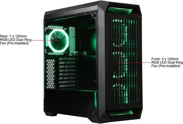 Alt view image 4 of 18 - DIYPC Vanguard-V8-RGB Black Dual USB3.0 Steel/ Tempered Glass ATX Mid Tower Gaming Computer Case w/Tempered Glass Side Panel and Pre-Installed 4 x RGB LED Dual Ring Fans (7 Different Color in 3 Mode Control)