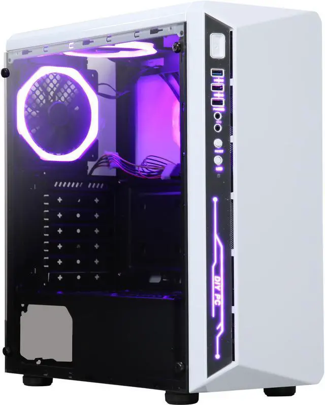Main image of DIYPC DIY-Model X-W-RGB White Steel / Tempered Glass ATX Mid Tower Computer Case with 2 x RGB LED Ring Fans (Pre-Installed)