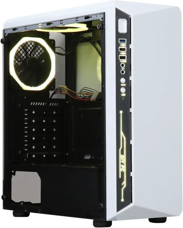 Alt view image 2 of 18 - DIYPC DIY-Model X-W-RGB White Steel / Tempered Glass ATX Mid Tower Computer Case with 2 x RGB LED Ring Fans (Pre-Installed)