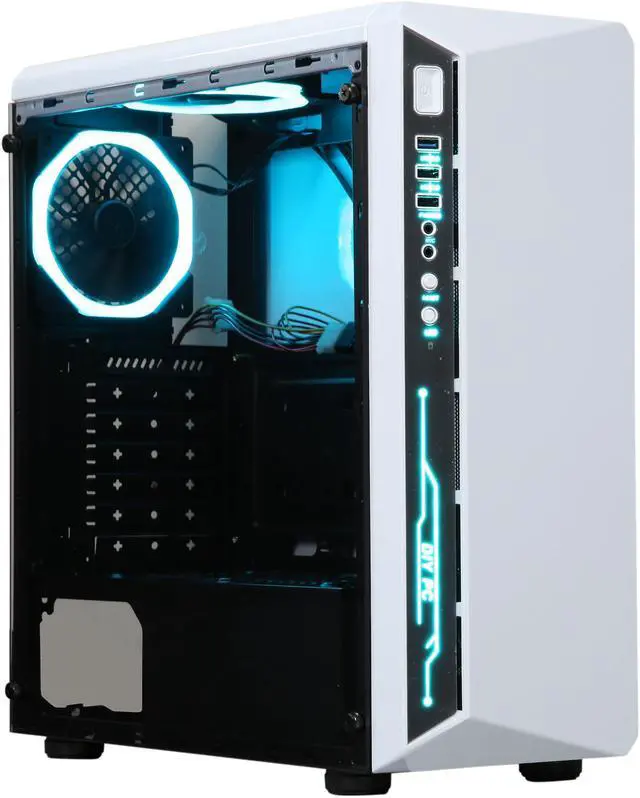 Alt view image 3 of 18 - DIYPC DIY-Model X-W-RGB White Steel / Tempered Glass ATX Mid Tower Computer Case with 2 x RGB LED Ring Fans (Pre-Installed)