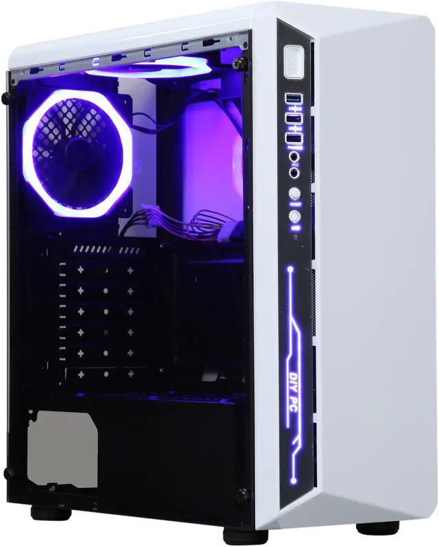 Alt view image 4 of 18 - DIYPC DIY-Model X-W-RGB White Steel / Tempered Glass ATX Mid Tower Computer Case with 2 x RGB LED Ring Fans (Pre-Installed)