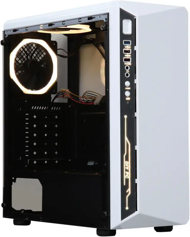 Alt view image 5 of 18 - DIYPC DIY-Model X-W-RGB White Steel / Tempered Glass ATX Mid Tower Computer Case with 2 x RGB LED Ring Fans (Pre-Installed)