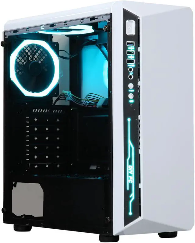 Alt view image 6 of 18 - DIYPC DIY-Model X-W-RGB White Steel / Tempered Glass ATX Mid Tower Computer Case with 2 x RGB LED Ring Fans (Pre-Installed)