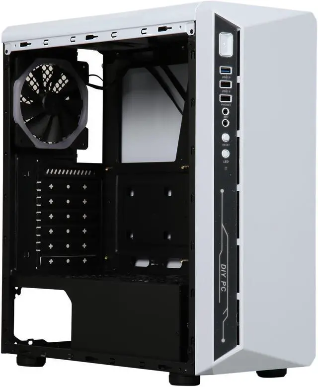 Alt view image 14 of 18 - DIYPC DIY-Model X-W-RGB White Steel / Tempered Glass ATX Mid Tower Computer Case with 2 x RGB LED Ring Fans (Pre-Installed)