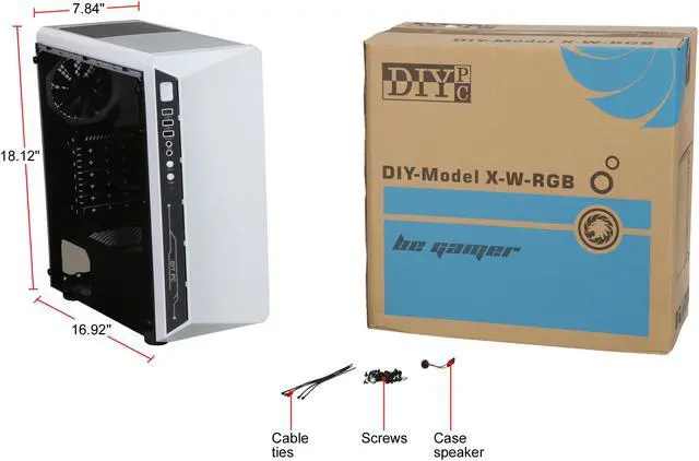 Alt view image 18 of 18 - DIYPC DIY-Model X-W-RGB White Steel / Tempered Glass ATX Mid Tower Computer Case with 2 x RGB LED Ring Fans (Pre-Installed)