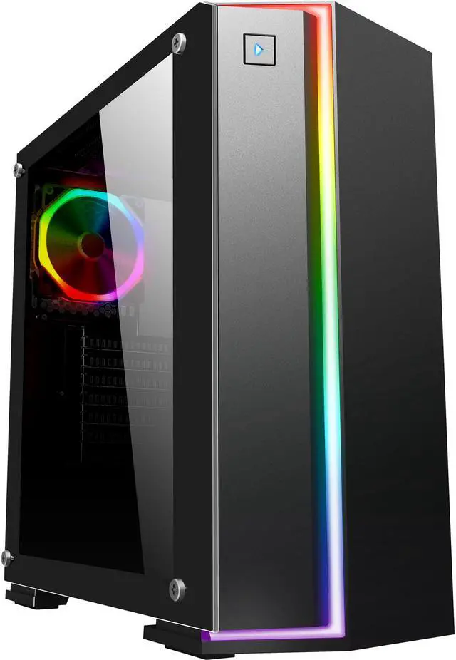 Main image of DIYPC Rainbow-Flash-V2 Black Dual USB3.0 Steel/ Tempered Glass ATX Mid Tower Gaming Computer Case w/Tempered Glass Panel and Addressable RGB Strip and Pre-Installed 1 x RGB Addressable Ring Fan (7 Different Color in 3 Mode Control)