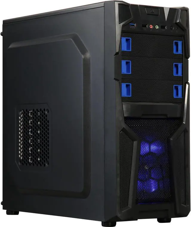 Main image of DIYPC Solo-T2-BK Black USB 3.0 ATX Mid Tower Gaming Computer Case with 2 x Blue Fans (1 x 120mm LED Fan x Front, 1 x 120mm Fan x Rear) Pre-installed