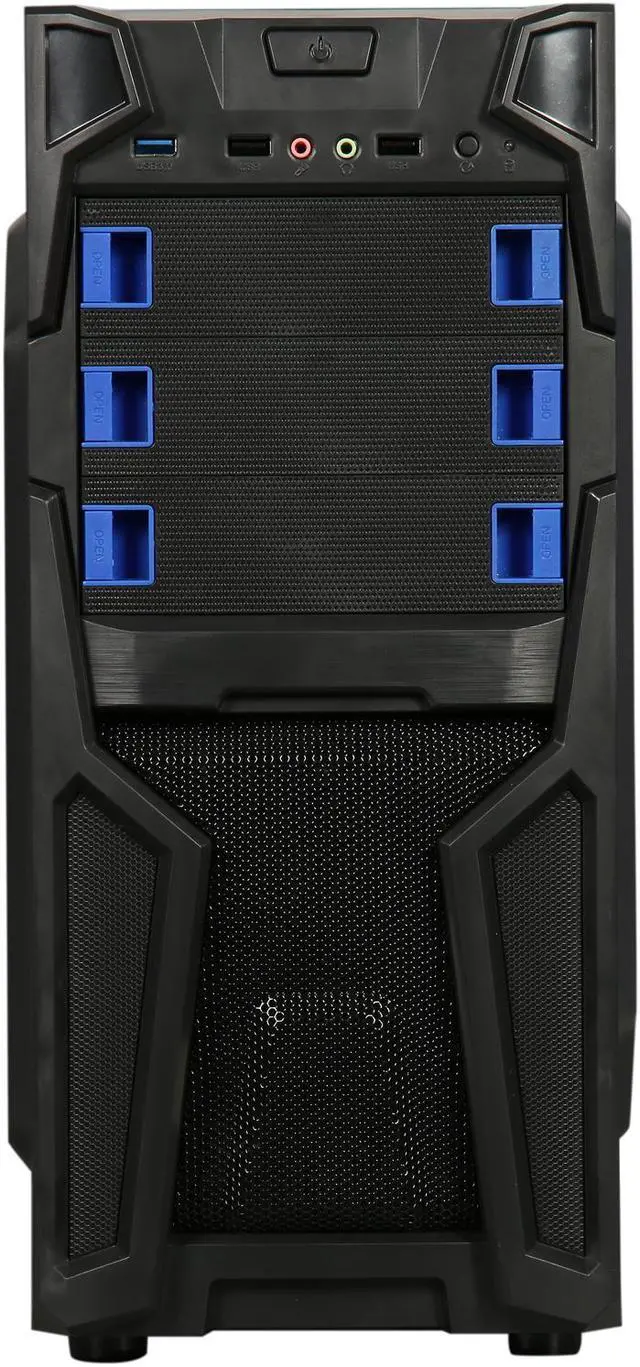 Alt view image 2 of 12 - DIYPC Solo-T2-BK Black USB 3.0 ATX Mid Tower Gaming Computer Case with 2 x Blue Fans (1 x 120mm LED Fan x Front, 1 x 120mm Fan x Rear) Pre-installed