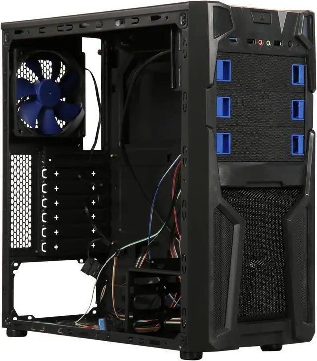 Alt view image 10 of 12 - DIYPC Solo-T2-BK Black USB 3.0 ATX Mid Tower Gaming Computer Case with 2 x Blue Fans (1 x 120mm LED Fan x Front, 1 x 120mm Fan x Rear) Pre-installed