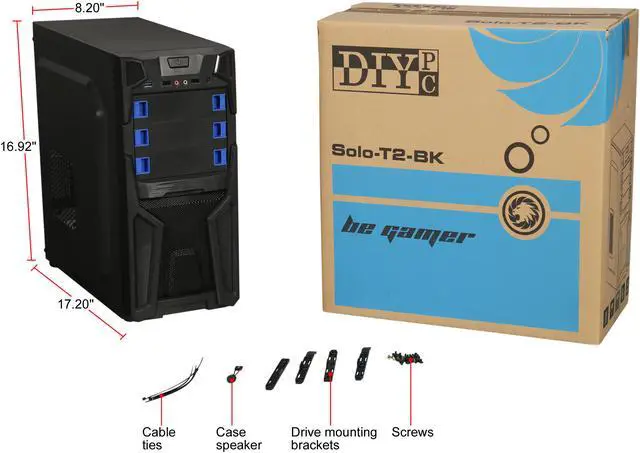 Alt view image 12 of 12 - DIYPC Solo-T2-BK Black USB 3.0 ATX Mid Tower Gaming Computer Case with 2 x Blue Fans (1 x 120mm LED Fan x Front, 1 x 120mm Fan x Rear) Pre-installed
