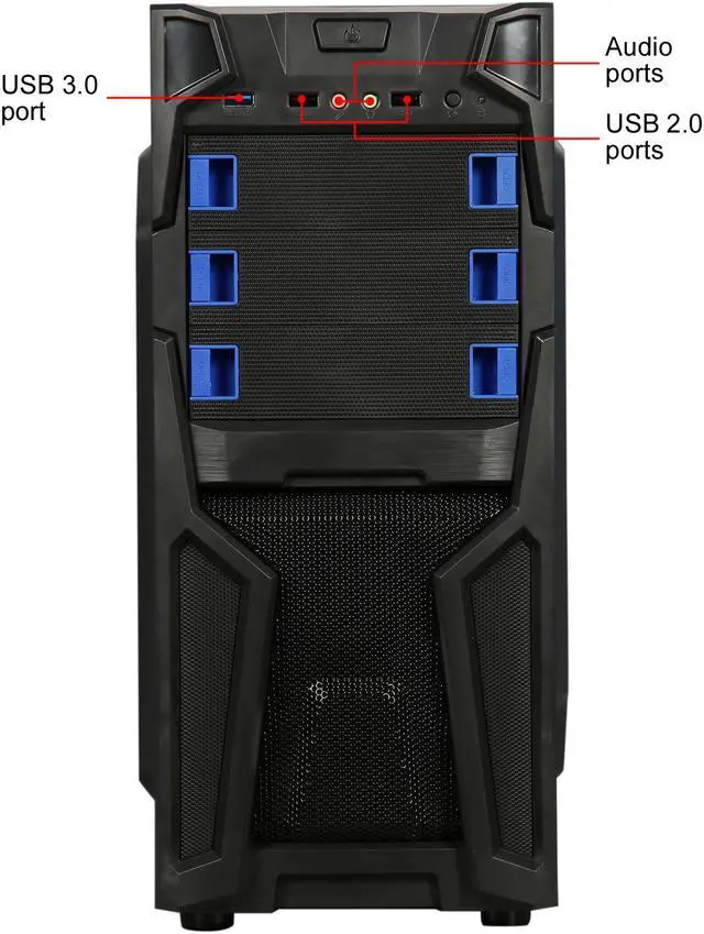 Alt view image 3 of 12 - DIYPC Solo-T2-BK Black USB 3.0 ATX Mid Tower Gaming Computer Case with 2 x Blue Fans (1 x 120mm LED Fan x Front, 1 x 120mm Fan x Rear) Pre-installed