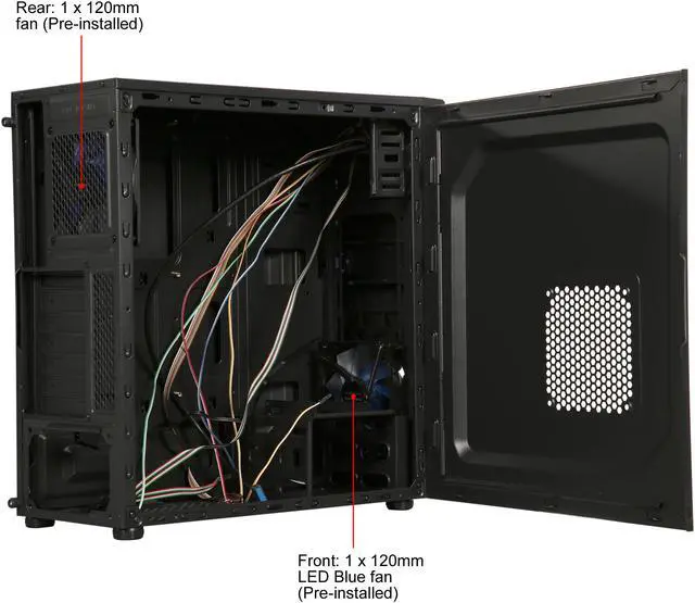 Alt view image 7 of 12 - DIYPC Solo-T2-BK Black USB 3.0 ATX Mid Tower Gaming Computer Case with 2 x Blue Fans (1 x 120mm LED Fan x Front, 1 x 120mm Fan x Rear) Pre-installed