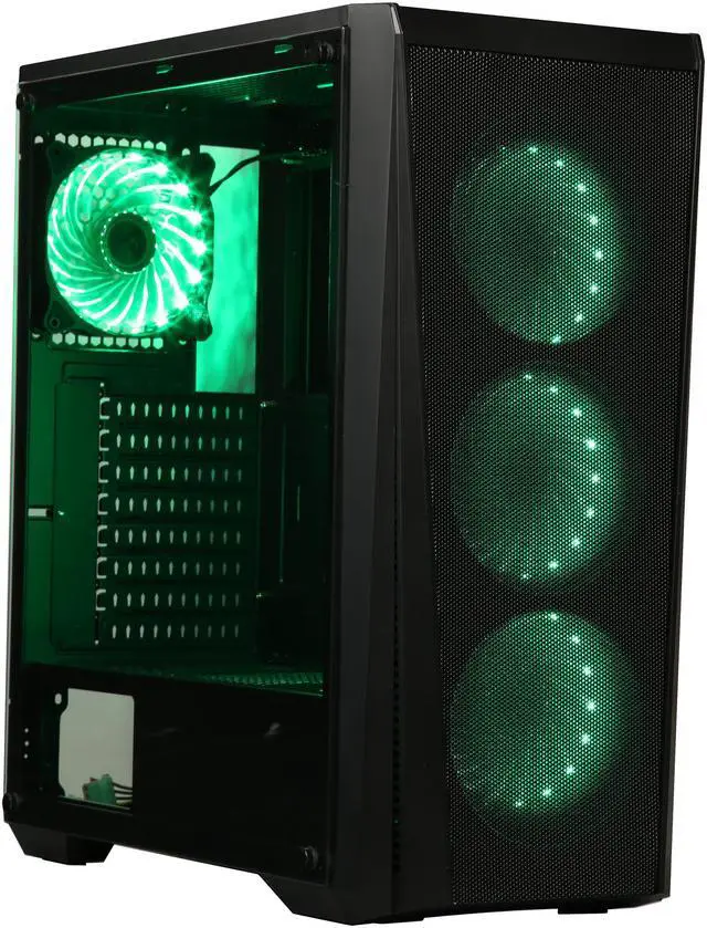 Alt view image 4 of 17 - DIYPC Trio-VX-RGB Black Dual USB3.0 Steel/ Tempered Glass ATX Mid Tower Gaming Computer Case w/Tempered Glass Panel and Pre-Installed 4 x Addressable RGB LED Fans