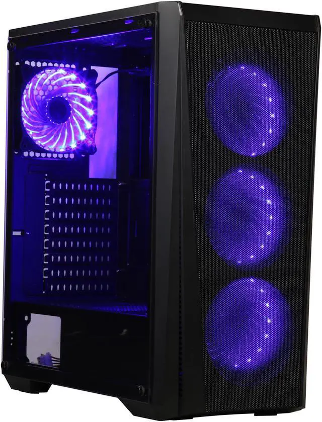 Alt view image 5 of 17 - DIYPC Trio-VX-RGB Black Dual USB3.0 Steel/ Tempered Glass ATX Mid Tower Gaming Computer Case w/Tempered Glass Panel and Pre-Installed 4 x Addressable RGB LED Fans