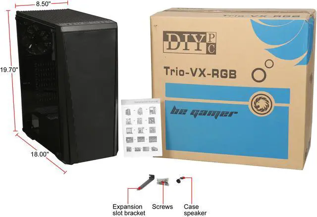 Alt view image 17 of 17 - DIYPC Trio-VX-RGB Black Dual USB3.0 Steel/ Tempered Glass ATX Mid Tower Gaming Computer Case w/Tempered Glass Panel and Pre-Installed 4 x Addressable RGB LED Fans