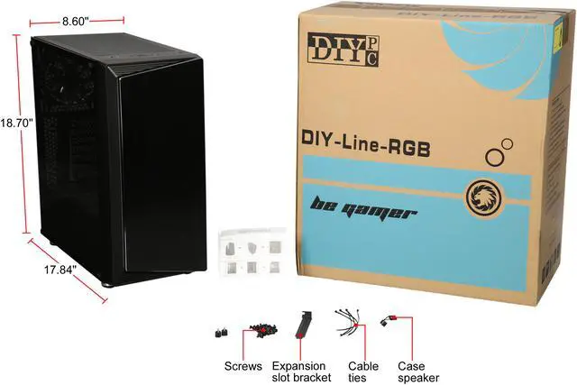 Alt view image 18 of 17 - DIYPC DIY-Line-RGB Black Dual USB3.0 ATX Mid Tower Gaming Computer Case w/Tempered Glass Panel and Integrated RGB Strip/Pre-Installed RGB LED Fan